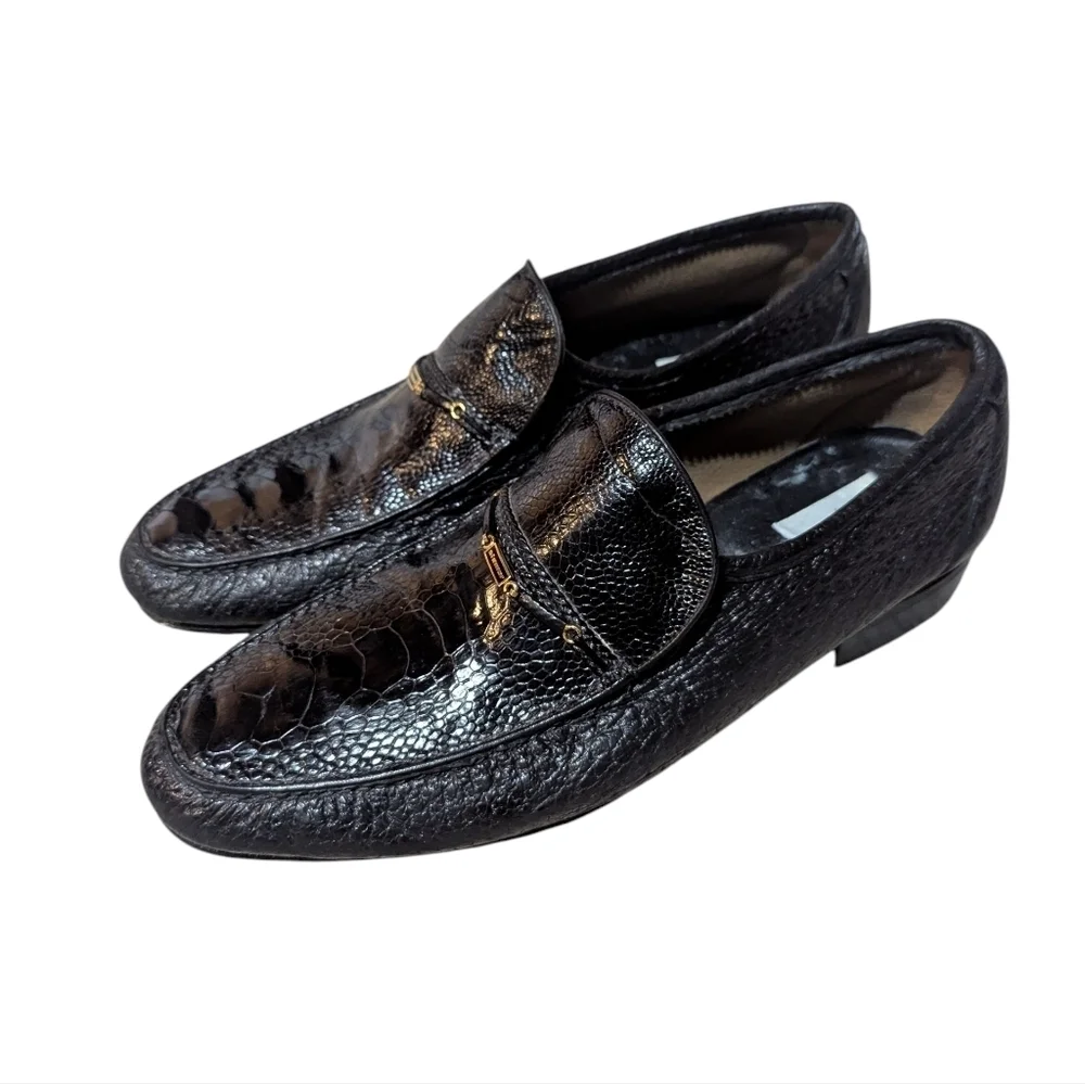 STEMAR Vintage Loafers Black Leather 10.5 Aligator Croc Made in Italy Old Money